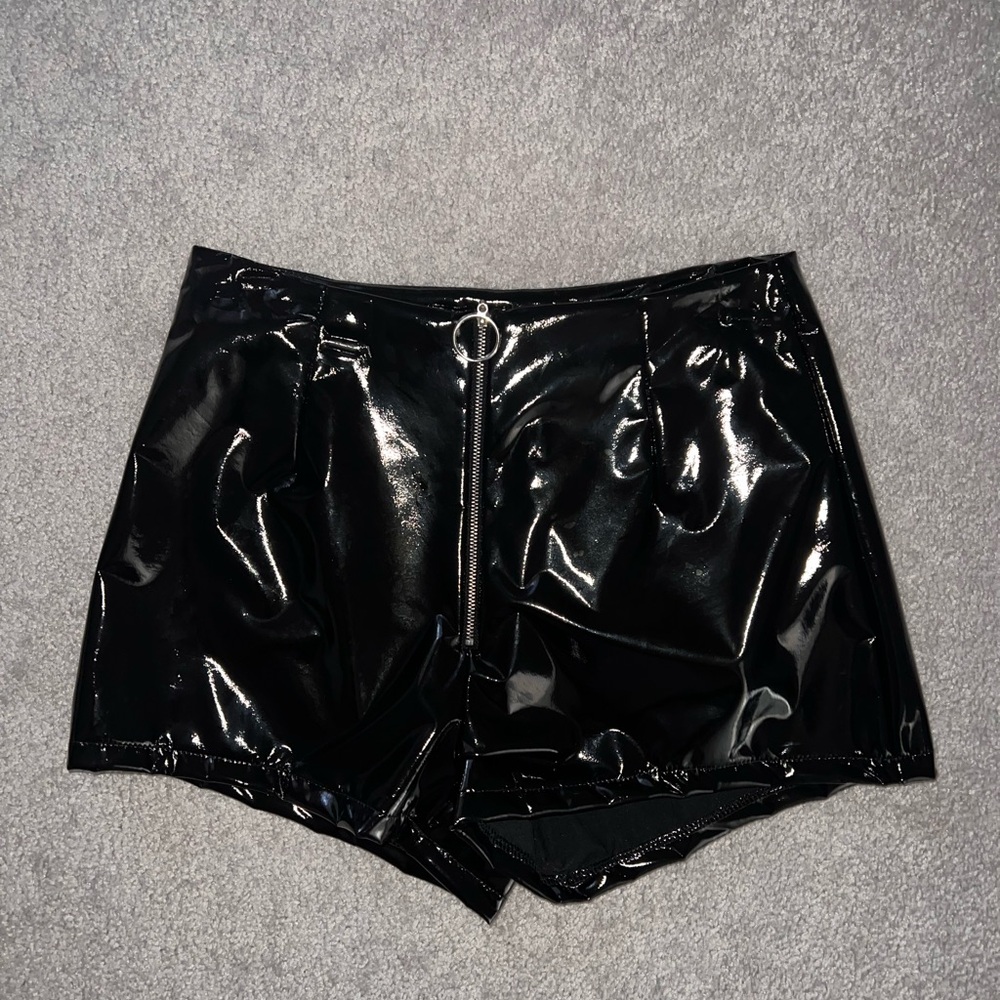 Black Patent Leather Women Shorts Fashionova